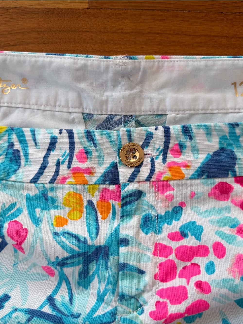 Lilly Pulitzer Women’s Callahan Serene Blue Tippy Top Shorts Sz 12 Tropical Pink - Picture 9 of 15